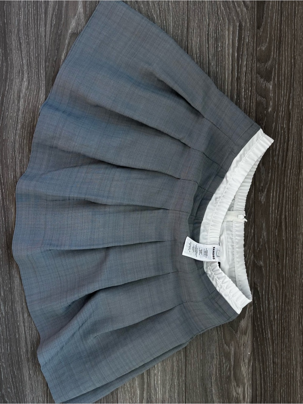 Sandro Gray Pleated Circle Skater Skirt with White Waistband - Picture 1 of 6